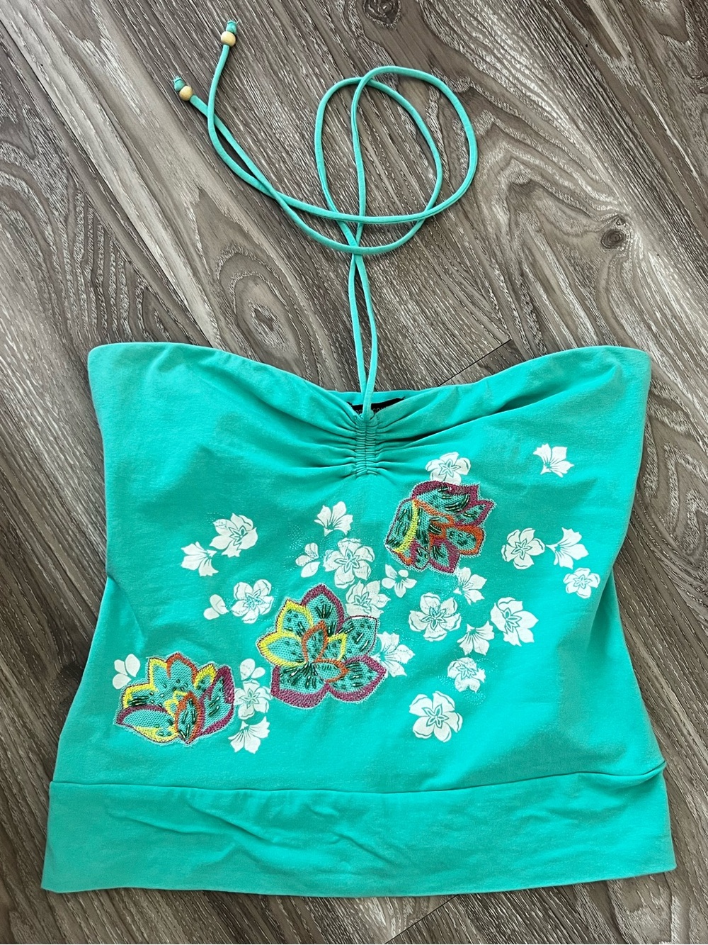 Beaded Flowers Teal Tube Top New York & Company size small